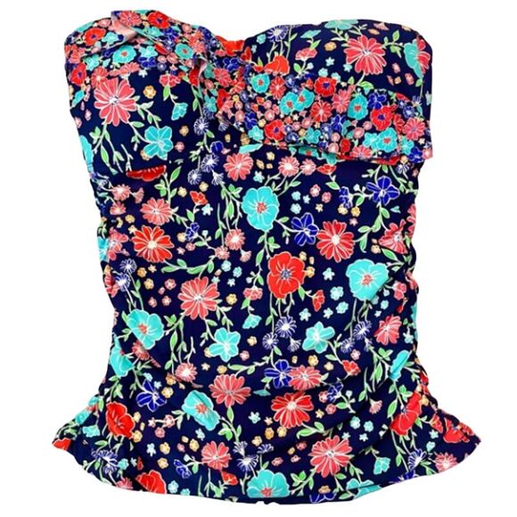 Anne Cole Lazy Daisy Navy Flounce Shirred Bandeau-Kini Top XS NWT - Picture 2 of 6